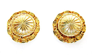 Vintage 1970s Costume Jewelry Wardrobe Friendly Gold Button Earrings - Front