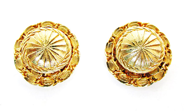Vintage 1970s Costume Jewelry Wardrobe Friendly Gold Button Earrings - Front