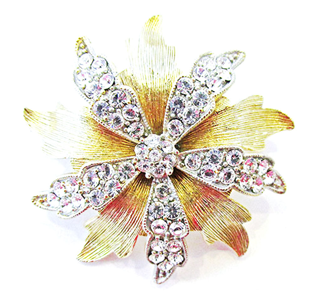 Lisner 1950s Vintage Jewelry Flawless Mid-Century Diamante Floral Pin - Front