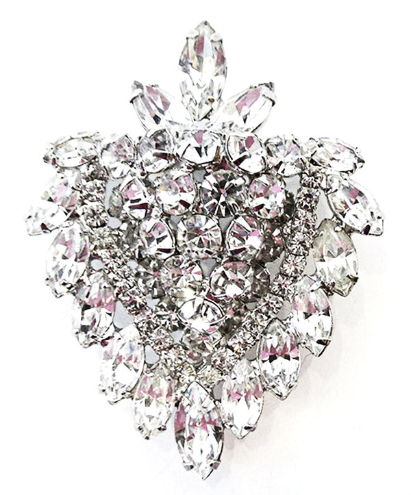Weiss 1950s Designer Jewelry Magnificent Mid-Century Diamante Leaf Pin - Front