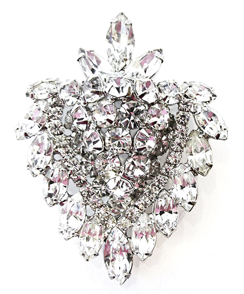 Weiss 1950s Designer Jewelry Magnificent Mid-Century Diamante Leaf Pin - Front