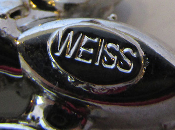 Weiss 1950s Designer Jewelry Magnificent Mid-Century Diamante Leaf Pin - Signature