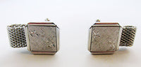 Men's 1950s Vintage Mid-Century Engraved Silver Mesh Wrap Cufflinks - Front - Thumbnail