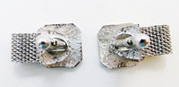 Men's 1950s Vintage Mid-Century Engraved Silver Mesh Wrap Cufflinks - Back - Thumbnail