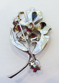 Vintage 1940s Retro Clear and Sapphire Floral Rhinestone Pin - Thumbnail