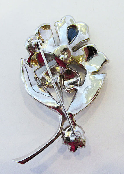 Vintage 1940s Retro Clear and Sapphire Floral Rhinestone Pin