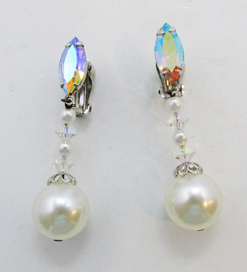 Lewis Segal Vintage Rare Glamorous Rhinestone and Pearl Drop Earrings