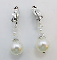 Lewis Segal Vintage Rare Glamorous Rhinestone and Pearl Drop Earrings - Thumbnail