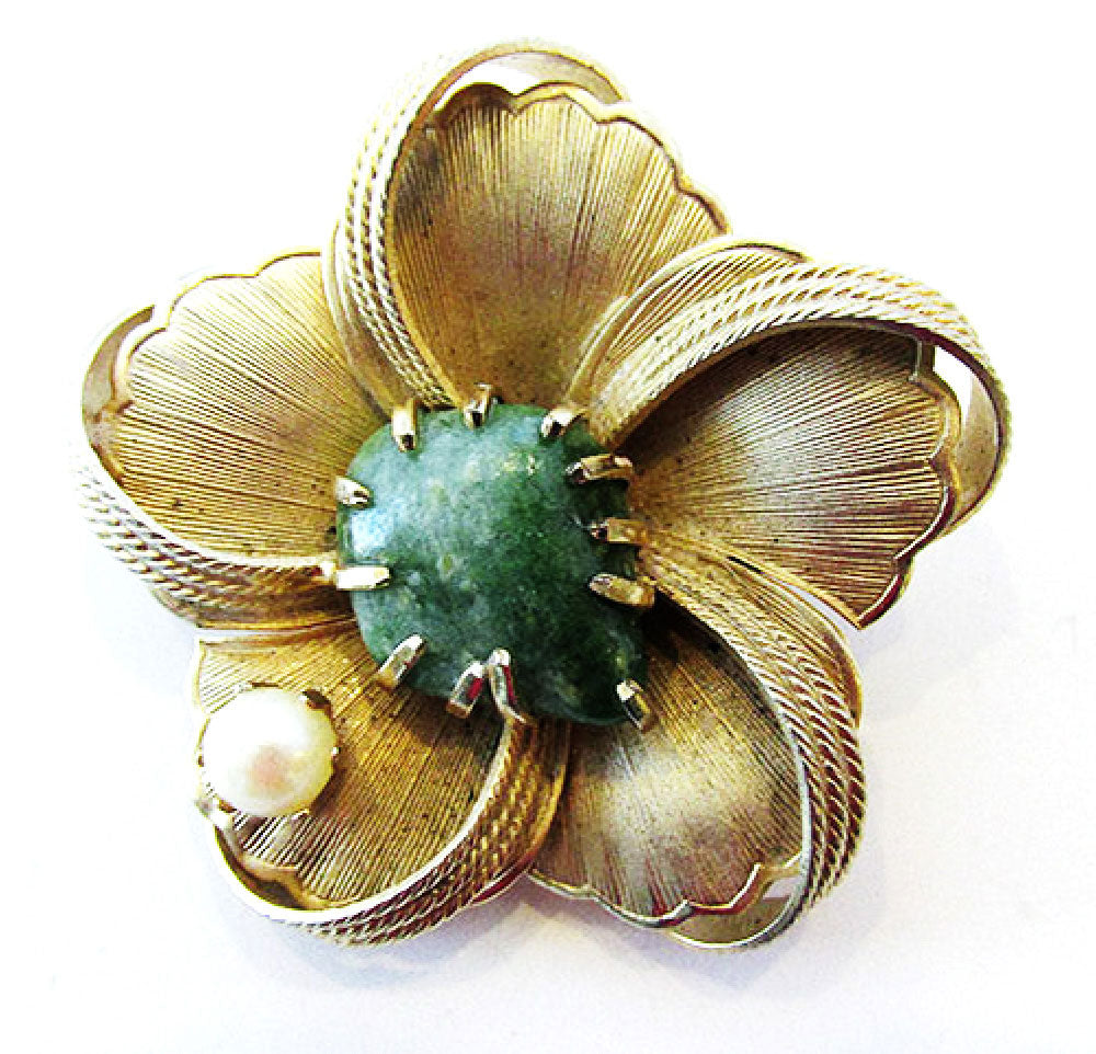 Vintage 1950s Delightful Mid-Century Natural Gemstone Floral Pin - Front