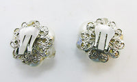 Vintage 1960s Pretty Retro Pearl and Crystal Button Earrings - Thumbnail
