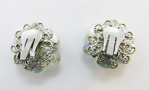 Vintage 1960s Pretty Retro Pearl and Crystal Button Earrings