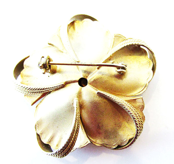 Vintage 1950s Delightful Mid-Century Natural Gemstone Floral Pin - Back