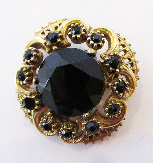 Amazing Florenza Vintage Mid Century Onyx Floral Pin