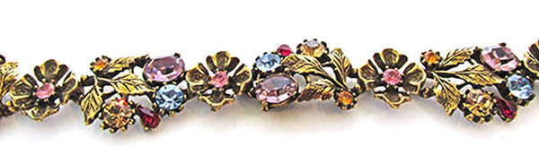 Hollycraft Vintage Jewelry 1950s Multi-Colored Diamante Bracelet - Close Up
