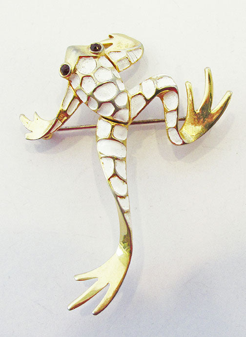 Boucher Vintage 1950s Charming Enamel and Rhinestone Frog Pin