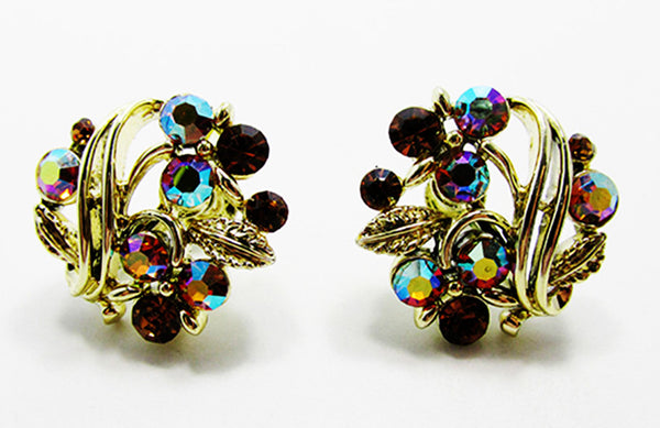Lisner Vintage Designer Mid-Century Dazzling Diamante Floral Earrings - Front