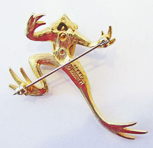 Boucher Vintage 1950s Charming Enamel and Rhinestone Frog Pin