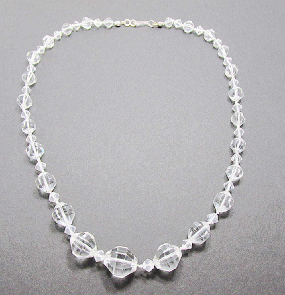 Vintage 1940s Jewelry Sparkling Clear Lead Crystal Bead Necklace - Front