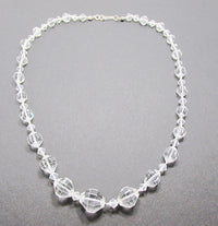 Vintage 1940s Jewelry Sparkling Clear Lead Crystal Bead Necklace - Front - Thumbnail