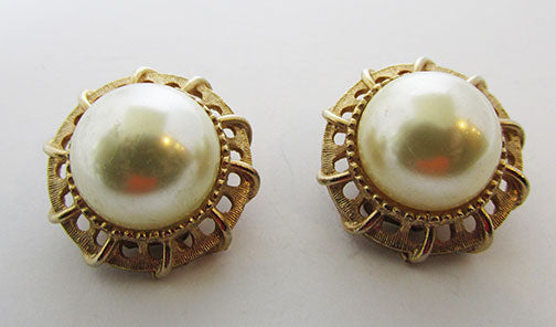 Kramer Vintage Outstanding Retro Pearl Cabochon Button Earrings