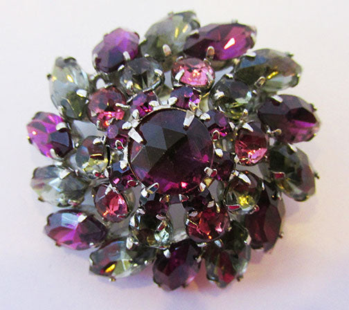 Vintage 1950s Dazzling Mid Century Rhinestone Floral Dome Pin