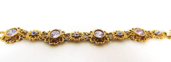 Mid-Century Vintage Jewelry 1950s Purple Diamante Floral Bracelet - Front