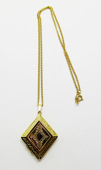 Desirable Mid-Century 1960s Flawless Gold Etched Geometric Locket - Thumbnail