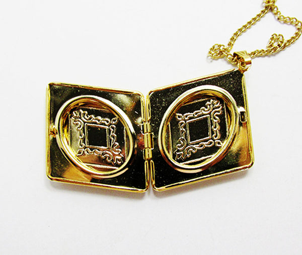 Desirable Mid-Century 1960s Flawless Gold Etched Geometric Locket - Opened Locket