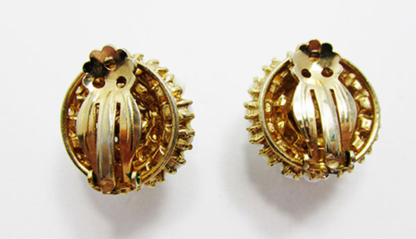 Vintage 1950s Mid-Century Diamante and Bead Clip On Circle Earrings - Back