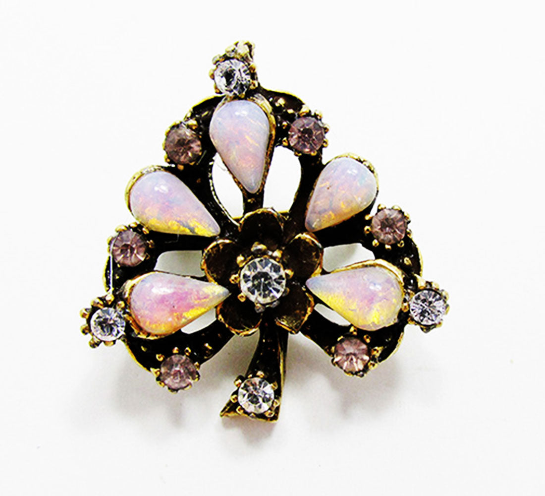 1950s Vintage Jewelry Mid-Century Dazzling Diamante Floral Pin - Front