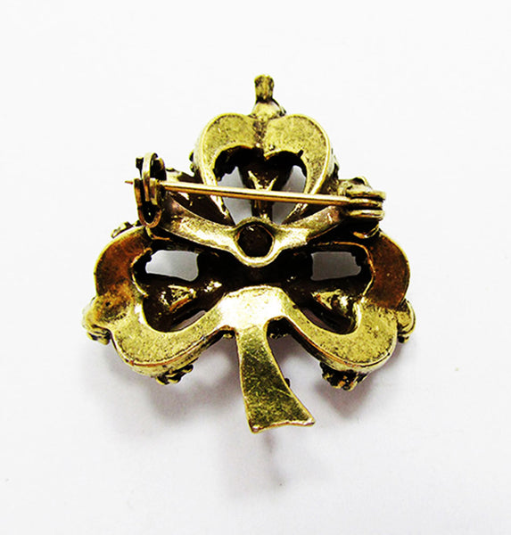 1950s Vintage Jewelry Mid-Century Dazzling Diamante Floral Pin - Back