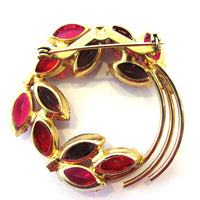 Vintage 1950s Mid-Century Red and Purple RhinestioneFloral Pin - Back - Thumbnail
