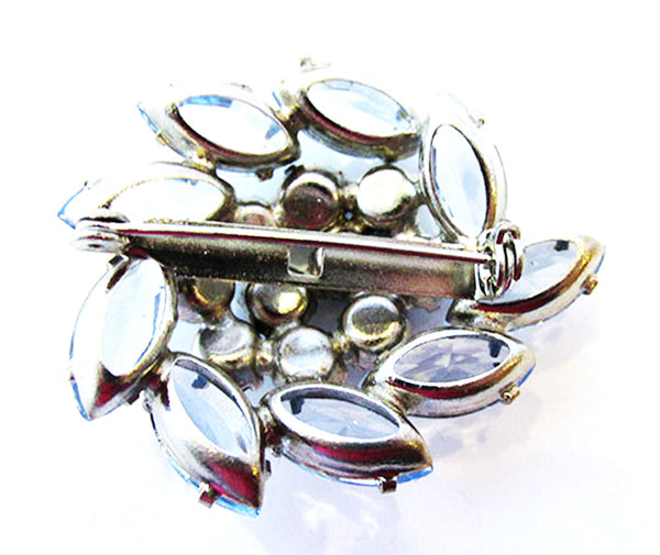 Vintage 1950s Jewelry Gorgeous Iridescent Sapphire Diamante Floral Pin - Back