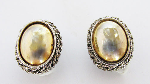 Vintage 1970s Gleaming Signed Gold and Silver Button Earrings