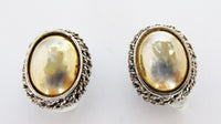 Vintage 1970s Gleaming Signed Gold and Silver Button Earrings - Thumbnail