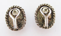 Vintage 1970s Gleaming Signed Gold and Silver Button Earrings - Thumbnail
