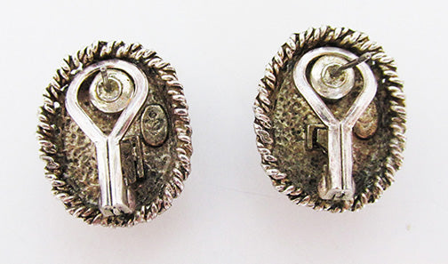 Vintage 1970s Gleaming Signed Gold and Silver Button Earrings