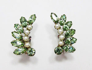 B. David Vintage Mid-Century Diamante and Pearl Designer Earrings - Front