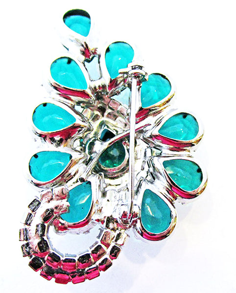 Vintage 1950s Costume Jewelry Stunning Emerald Diamante Floral Pin - Back