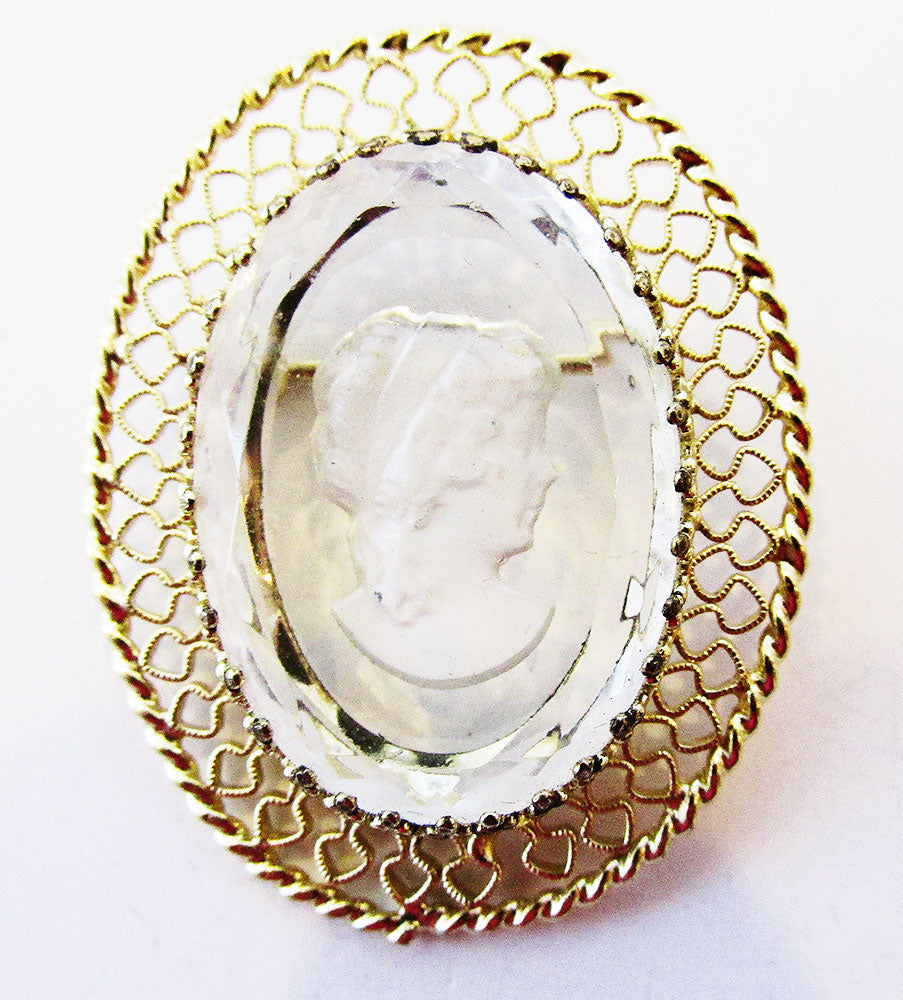Whiting & Davis Mid-Century Glass Intaglio Cameo Pin - Front