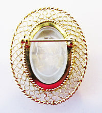 Whiting & Davis Mid-Century Glass Intaglio Cameo Pin - Back - Thumbnail