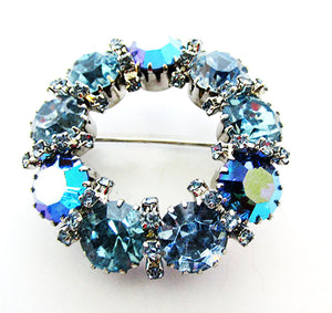 Vintage 1950s Jewelry Dazzling Mid-Century Sapphire Diamante Pin - Front