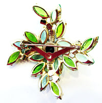 1960s Vintage Jewelry Dazzling Mid-Century Green Diamante Floral Pin - Back - Thumbnail