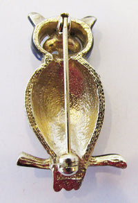 Adorable Vintage Mid Century 1950s Enameled Owl Pin - Thumbnail