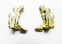 Vintage 1950s Flawless Mid-Century Green Diamante Floral Earrings - Back - Thumbnail