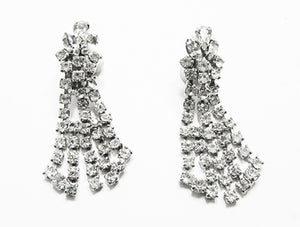 Sophisticated 1950s Mid-Century Glamorous Diamante Drop Earrings - Front