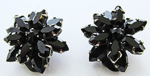 Vintage 1950s Dramatic Mid-Century Black Floral Button Earrings