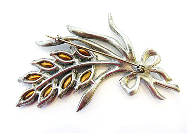 Vintage 1930s Jewelry Emerald and Clear Diamante Floral Bouquet Pin - Back