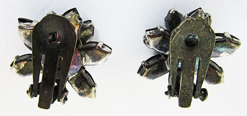 Vintage 1950s Dramatic Mid-Century Black Floral Button Earrings