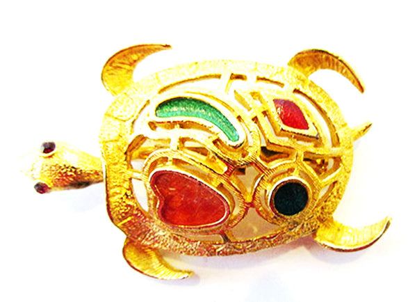Vintage 1950s Jewelry Adorable Mid-Century Enameled Turtle Pin - Front